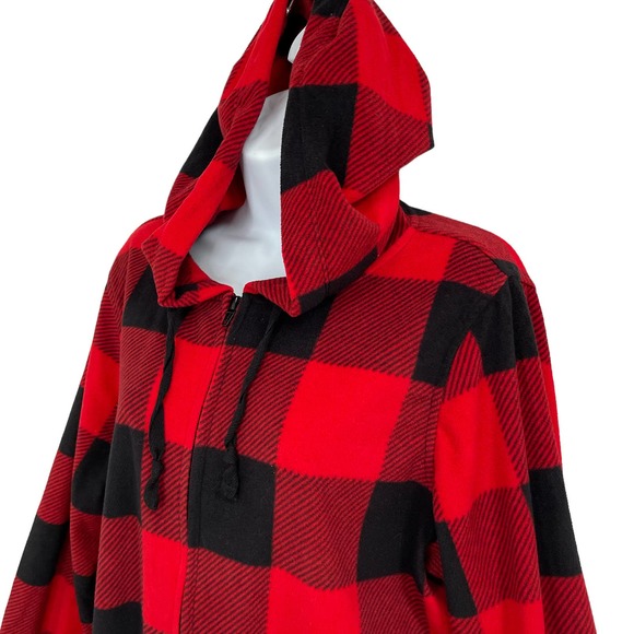 Old Navy Women's XL One-Piece Hooded Pajama Black Red Plaid Flannel Zip Front - Picture 3 of 13
